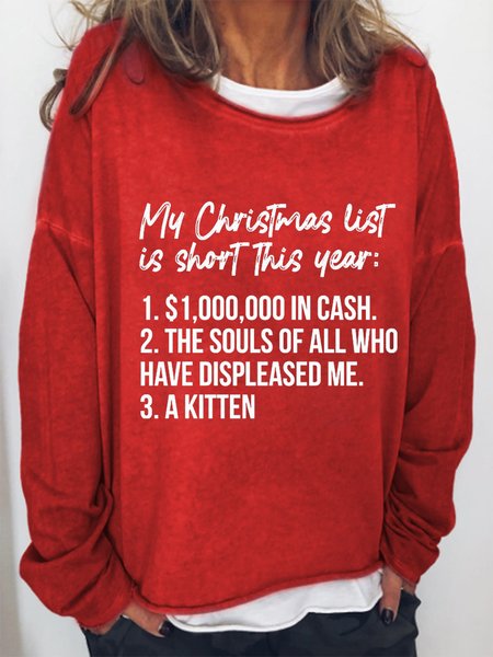 

My Christmas List Casual Cotton Blends Letter Sweatshirt, Red, Hoodies&Sweatshirts