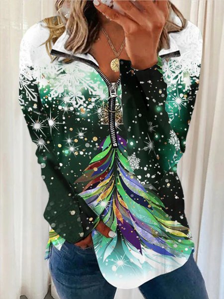 

Casual Loosen V Neck Printed Long Sleeve Sweatshirt, As picture, T-Shirts