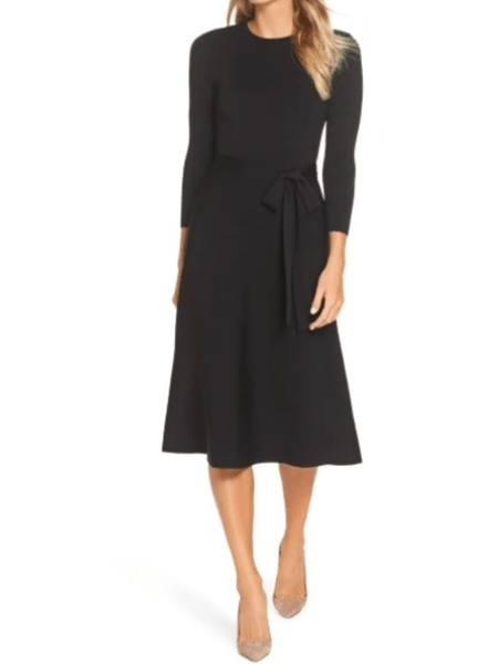 

Winter Crew Neck Regular Fit Plain Elegant Long sleeve Dress, Black, Midi Dresses