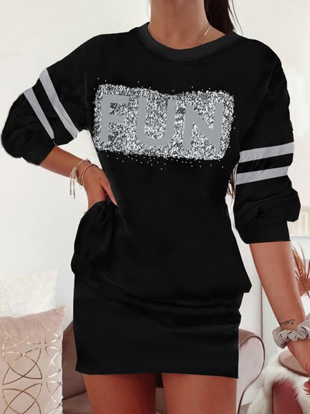 Loosen Letter Dresses（accessory not included）, Black, Casual Dresses