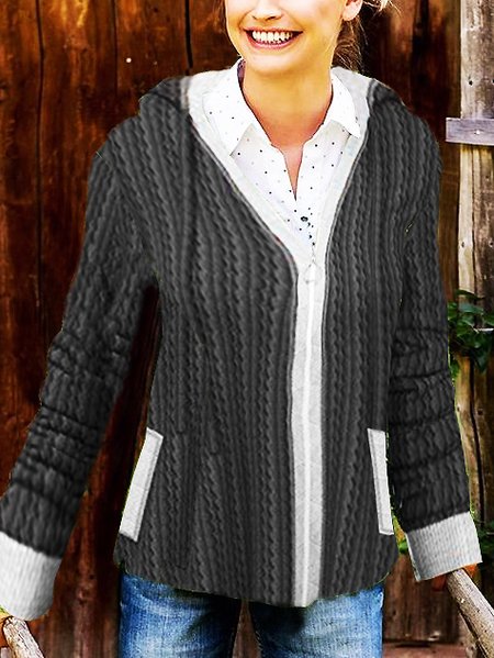 

Color Block Loosen Outerwear, Black, Outerwear