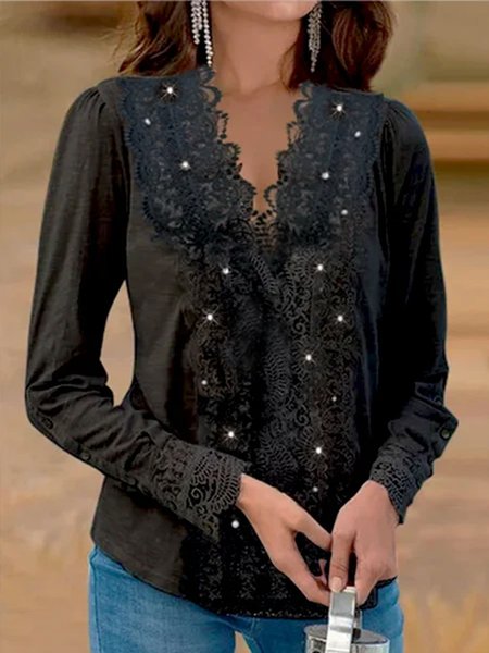 

Sexy Loosen V Neck Shirt & Top, Black, Shirts & Blouses