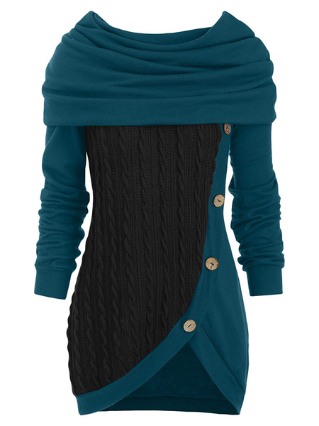 Long Sleeve Color Block Casual Shirts & Tops, Blue, Tops