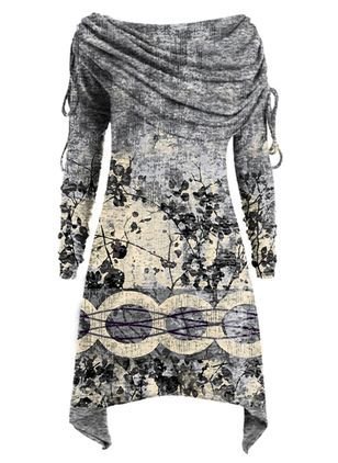 

Casual Regular Fit Floral Dresses, Gray, Mini Dresses