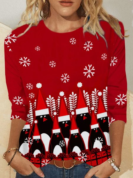 

Casual Crew Neck Printed Long Sleeve Shirts & Tops, As picture, T-Shirts