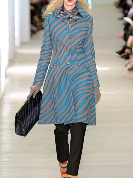 

Winter Lapel Loosen Zebra Work Formal Long sleeve Outerwear, Blue, Coats