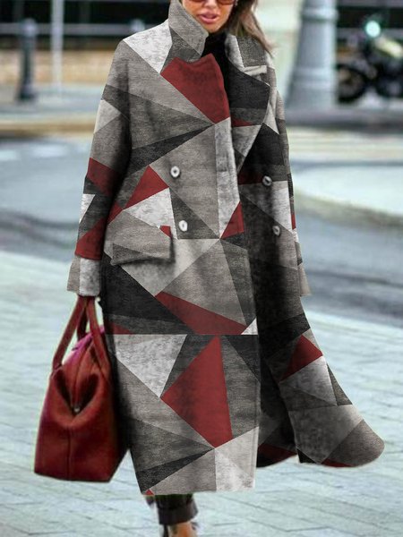 

Vintage Geometric Woolen Outerwear, Red, Coats & Jackets