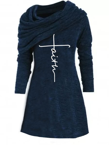 

Casual Cowl Neck Loosen Dresses, Dark_blue, Mini Dresses