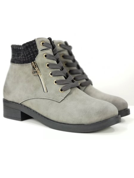 

Vintage Wool Stitching Lace-up Ankle Ankle Boots, Gray, Boots