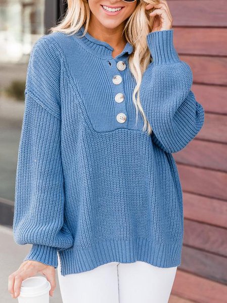 

Lapel Casual Cotton Blends Sweater, Blue, Sweaters & Cardigans