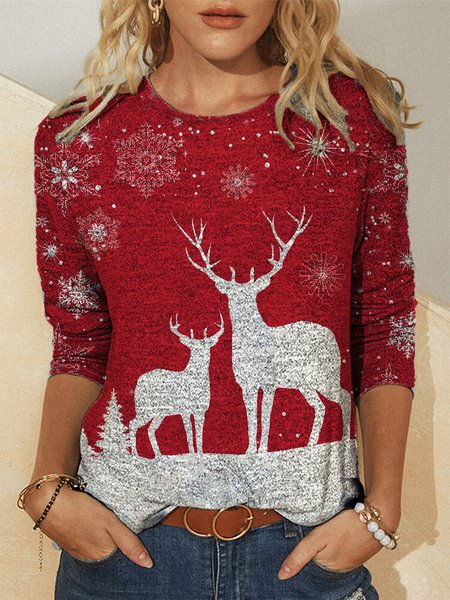 

Casual Round Neck Shirts & Tops, Red, Tops