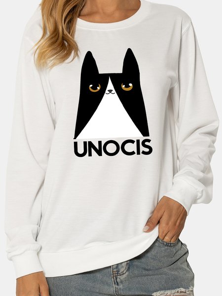 

UNOCIS Cat Crew Neck Sweatshirt, White, Sweatshirts