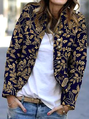 

Regular Fit Outerwear Arc hem short Tibetan blue yellow flower pattern small suit, Purplish blue, Blazers