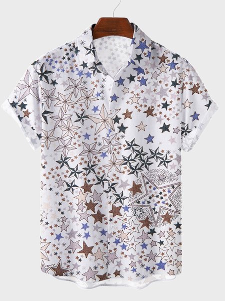 

Stars Casual Shirt Collar Shirts, As picture, Short Sleeves Shirts