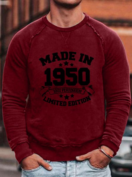 

Made In 1950 Crew Neck Long Sleeve Sweatshirt, Red, Hoodies&Sweatshirts