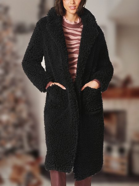 

Closure Collar Loosen Casual Outerwear, Black, Outerwear