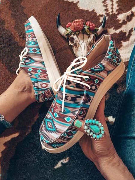 

Casual Ethnic Print Sneakers, Blue, Flats
