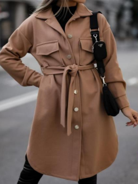 

Casual Household Daily Vintage Lapel Outerwear, Khaki, Coats