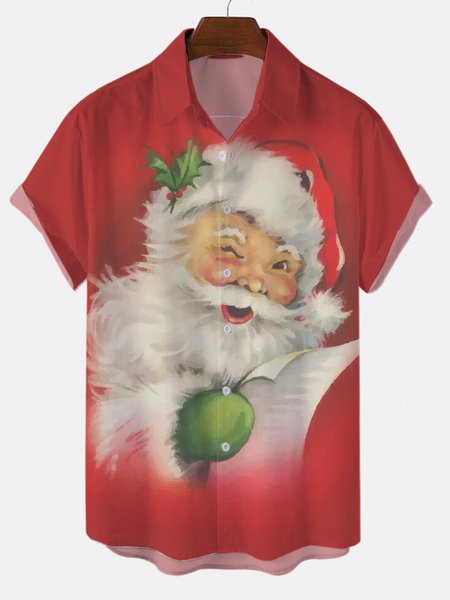 

Red Santa Claus Men's Shirts, As picture, Short Sleeves Shirts