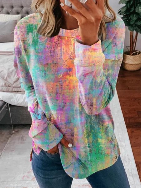 

Casual Long Sleeve Round Neck Plus Size Printed Tops Sweatshirts, Multicolor, Hoodies & Sweatshirts