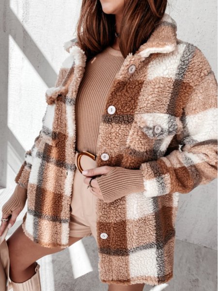 

Regular Fit Plain Lapel Outerwear, Khaki, Coats