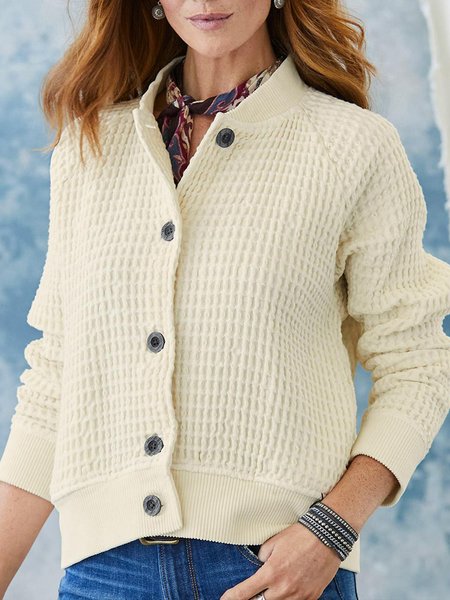 

Plain Stand Collar Outerwear（accessory not included）, Off white, Jackets