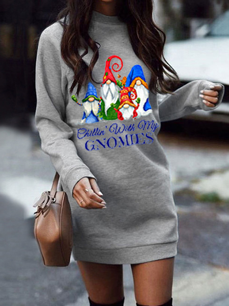 

Crew Neck Casual Cotton Dresses, Light gray, Mini Dresses
