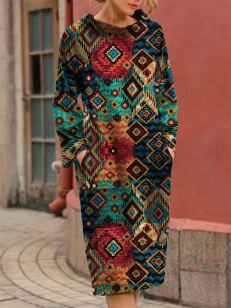 

Geometric High Neck Dresses, As picture, Maxi Dresses