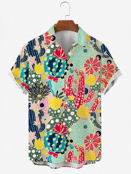 Short Sleeve Vacation Shirt Collar Shirts & Tops, As picture, Men's Floral shirt