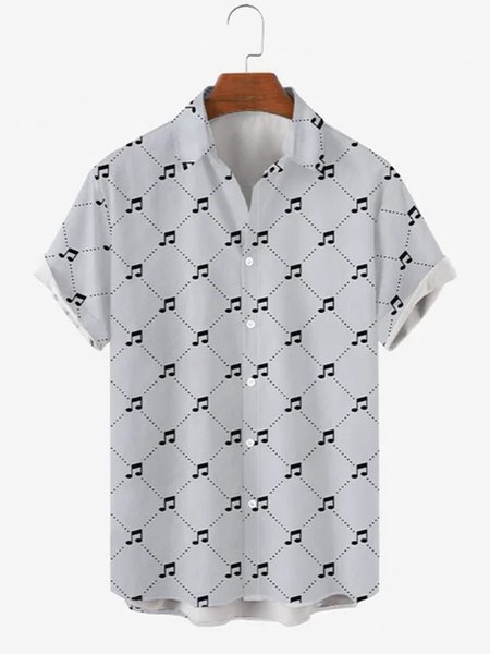 

Music Shirt Collar Party Shirts & Tops, White, Men's Floral shirt
