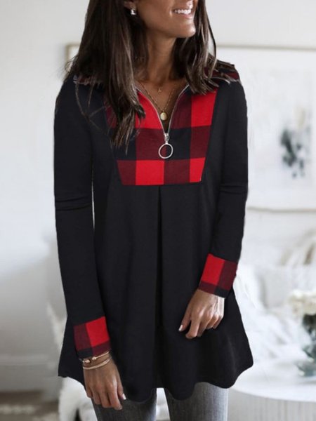 

Casual Lapel Checked/Plaid Long Sleeve Shirts & Tops, As picture, Tops