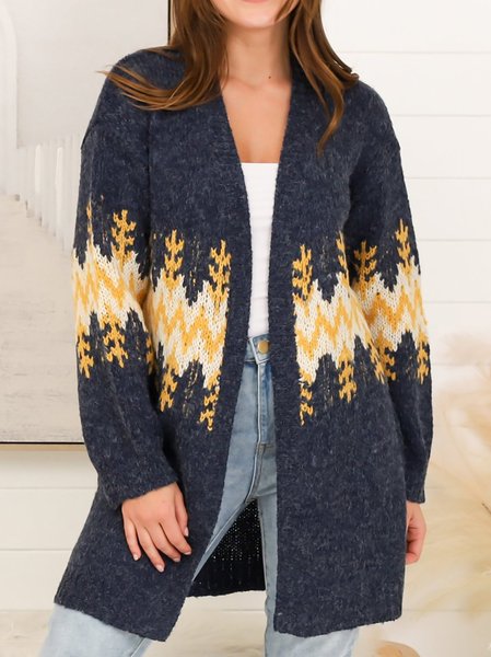 Christmas Casual Cape Collar Warm Woolen Cardigan Jacket, Deep blue, Cardigans