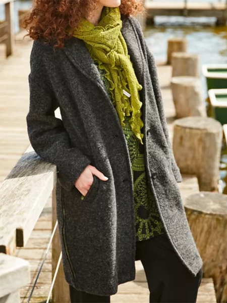 

Woolen Lapel Plain Casual Lapel Outerwear, Deep gray, Coats