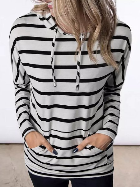 

Casual Striped Hooded Long Sleeve Sweatshirt, As picture, Hoodies & Sweatshirts