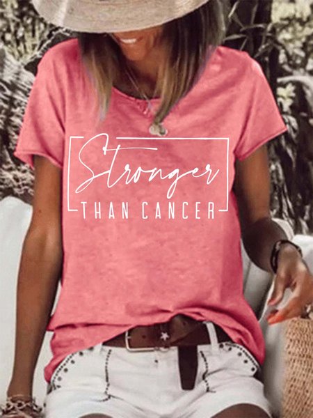 

Stronger Than Cancer Crew Neck Cotton Blends T-shirt, Red, T-shirts