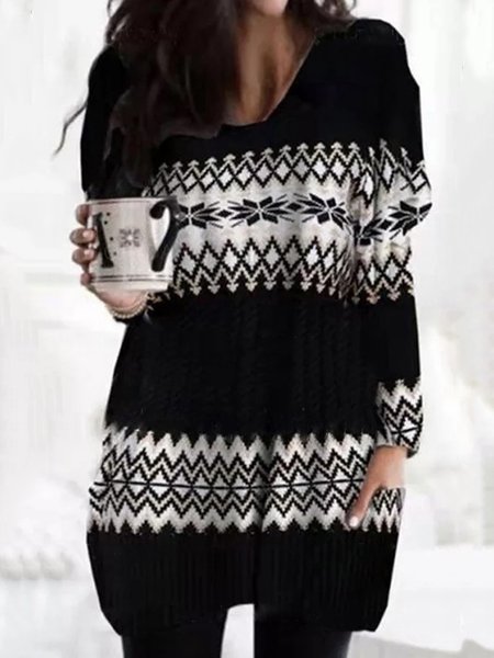 

Tribal Printed Casual Vintage Long Sleeve Loosen Shirts & Tops, Black, Tops