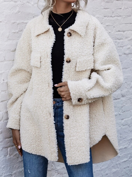 

Cotton Blends Casual Plain Outerwear, Beige, Jackets