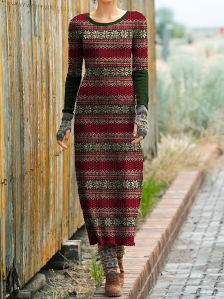 

Regular Fit Crew Neck Cotton Blends Dresses, Green, Maxi Dresses