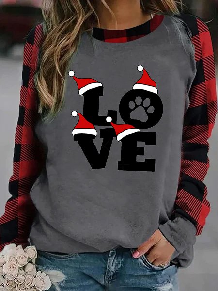 

Christmas Fun Print Long Sleeve Check Top, Gray, Hoodies&Sweatshirts