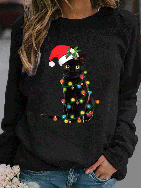 

Loosen Crew Neck Raglan Sleeve Animal Sweatshirts, Black, Hoodies & Sweatshirts