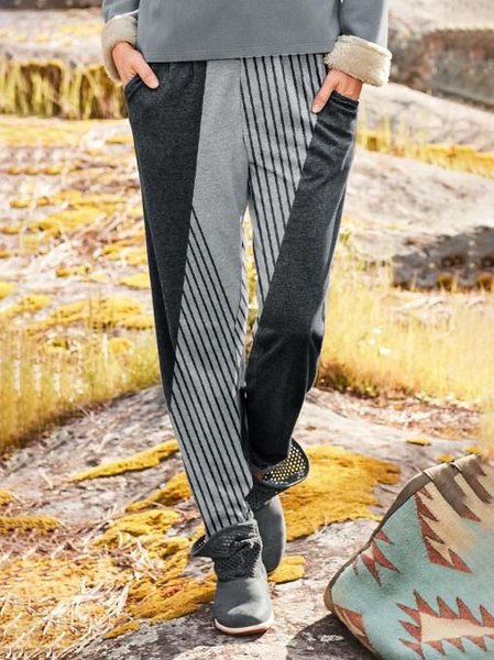 

Color Block Simple Pants, As picture, Pants