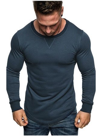 

Casual Crew Neck Long Sleeve Shirts & Tops, Navyblue, T-shirt