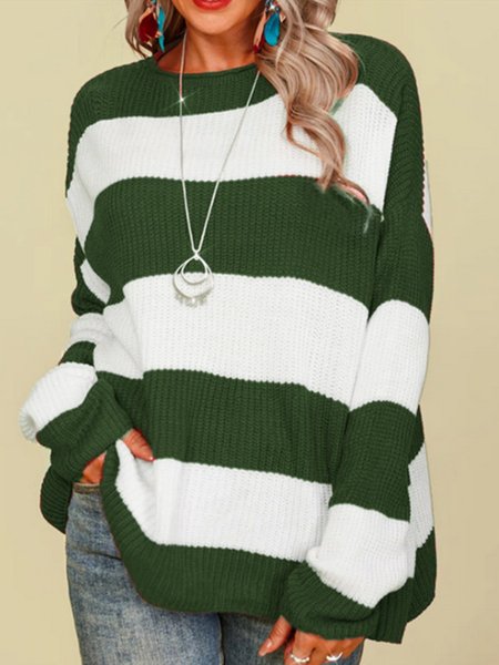 Loosen Acrylic Simple Off Shoulder Sweater, Green, Pullovers