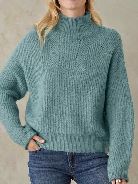 

High Neck Basic Plain Warm Loose Sweater, Green, Sweaters