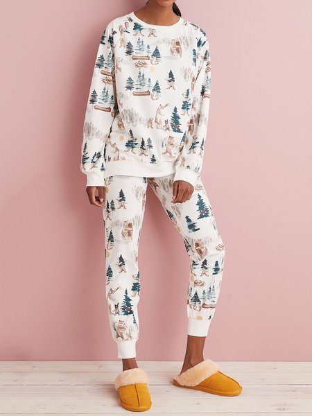 

Casual Crew Neck Cartoon Suits, Apricot, Suits