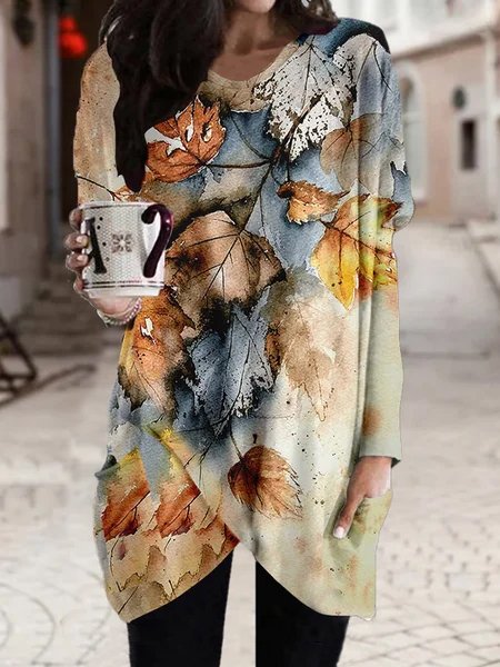 

Retro Leaf Print Women's Dresses, As picture, Print Dress