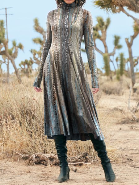

Sweet Cowl Neck Geometric Dresses, Light blue, Maxi Dresses