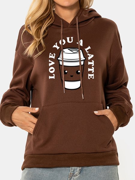 

Unocis Love You A Little Print Long Sleeve Hoodie, Coffee, Hoodies
