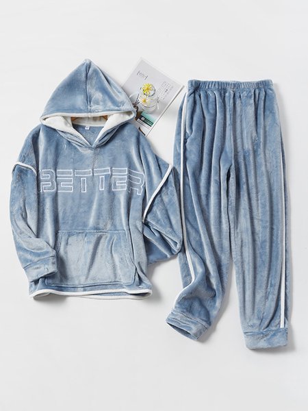 

Hooded Cotton Blends Suits, Blue, Suit Set