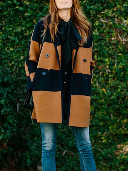 

Long Sleeve Loosen Daily Lapel Outerwear, Black-coffee, Coats